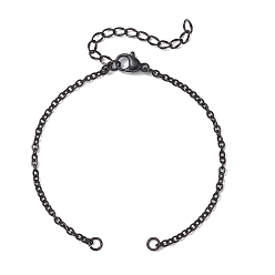 Черный 2мм 304 изготовление браслета-цепочки из нержавеющей стали, с 304 из нержавеющей стали Lobster Claw застежками, чёрные, 6.26 дюйм (15.9 см)