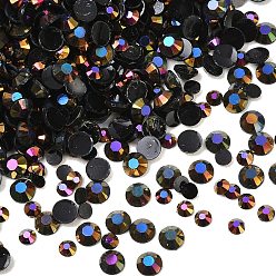 Negro Cabujones de diamantes de imitación de resina transparentes con parte posterior plana, galvanizados., gemas de cristal redondas, color de ab, facetados, negro, 2~3x0.8~1 mm