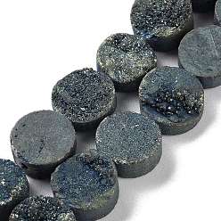 Зеленое Покрытие Гальванические натуральный druzy шарики агата стренг, окрашенные, плоско-круглые, зеленый покрытием, 10x10x4~7 мм, отверстие : 1 мм, около 20 шт / нитка, 7.99'' (20.3 см)