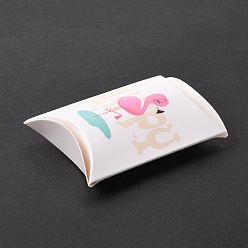 White Paper Pillow Gift Boxes, Packaging Boxes, Party Favor Sweet Candy Box, Flamingo Shape Pattern, White, 9.9x5.5x0.1cm, Finished Product: 8x5.5x2cm