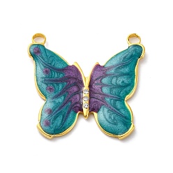 Кадет Синий 304 нержавеющей стальной эмали подвески, со стразами, очарование бабочки, вакуумное покрытие pvd, реальный 18 k позолоченный, кадетский синий, 24.5x25.5x2.5 мм, отверстие : 2 мм