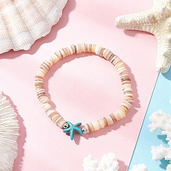 Морская звезда Браслеты из натуральных пресноводных бусин и искусственной бирюзы, морская звезда, внутренний диаметр: 2-1/8 дюйм (5.25 см), звезды: 13.5x14x5 мм