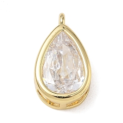 Claro Latón pavimenta colgantes de circonio cúbico, encantos de lágrima, encantos de una sola piedra, larga duración plateado, chapado en rack, sin plomo y el cadmio, real 18 k chapado en oro, Claro, 17x10x5 mm, agujero: 1.6 mm