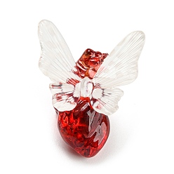 White Transparent Resin Pendants, Butterfly Red Heart Charms with Golden Plated Iron Loops, White, 34.5x28x18.5mm, Hole: 1.8mm