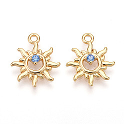 Настоящее золото 18K Латунные микро проложить кубического циркония прелести, солнце, реальный 18 k позолоченный, 15x12x2.5 мм, отверстие : 1.2 мм