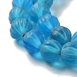 Deep Sky Blue Handmade Nepalese Lampwork Beads, Pumpkin, Deep Sky Blue, 10.5x9.5mm, Hole: 1.5mm, about 64pcs/strand, 25.79''(65.5cm)