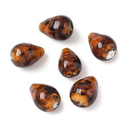 Teardrop Ручной золотой песок бусины бисер нитей, с леопардовым принтом рисунком, слеза, 15.5x10.5~11.5 мм, отверстие : 1.4~1.6 мм