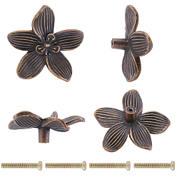 Цветок Ручки для ящиков из сплава, ручки шкафов, аксессуары для дверных ручек, с винтом, античная бронза, цветок, 57x58x18 мм