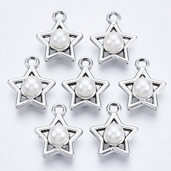 Platinum ABS Plastic Imitation Pearl Pendants, with UV Plating Acrylic Findings, Star, Platinum, 17x14.5x8mm, Hole: 2mm