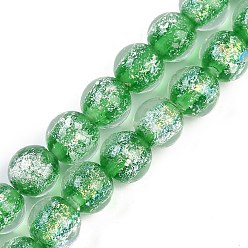 Зеленый Ручная работа золотой фольги Lampwork бисер пряди, круглые, зелёные, 10 мм, отверстие : 1.8 мм, около 50 шт / нитка, 186.61'' (474 см)