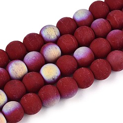 Темно-Красный Матовые непрозрачные стеклянные бусы пряди, круглые, с половиным покрытием, с покрытием AB цвета, темно-красный, 6~6.5 мм, отверстие : 0.9 мм, около 67~70 шт / нитка, 14.57~15.16 дюйм (37~37.5 см)