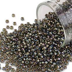 (999) Gilt Lined AB Black Diamond Toho runde Rocailles, japanische Rocailles, (999) vergoldeter schwarzer Diamant, 11/0, 2.2 mm, Bohrung: 0.8 mm, über 1110pcs / Flasche, 10 g / Flasche