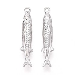 Платинированный Латунные подвески, рыба, Реальная платина, 28.5x5.5x4 мм, отверстие : 1.2~1.4 мм