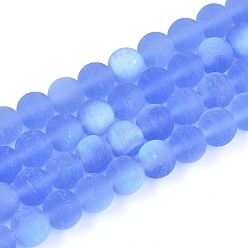 Королевский синий Матовые прозрачные стеклянные бусины, круглые, с половиным покрытием, с покрытием AB цвета, королевский синий, 6~6.5 мм, отверстие : 0.9 мм, около 67~70 шт / нитка, 14.57~15.16'' (37~38.5 см)