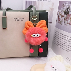 Светло-Коралловый Милый брелок из меха кролика рекса, с металлической застежкой, для украшения ключа автомобиля сумки, бантом, свет коралловый, 16.5x10.5 см