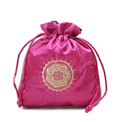 Фуксиновый Прямоугольные парчовые сумки в китайском стиле на шнурке, мешочки из органзы, подарочная упаковка для ювелирных изделий, сумка, красно-фиолетовые, 15x13 см