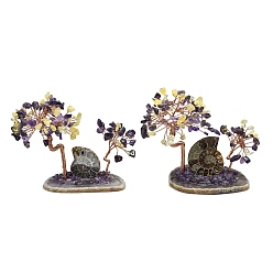 Смешанные камни Украшения для витрин из натуральных смешанных драгоценных камней пахира голая, с окаменелой ракушкой, агатовой основой и медной проволокой, фен-шуй энергетический камень подарок для домашнего офиса украшение рабочего стола, 120~130x58~59x80~95 мм