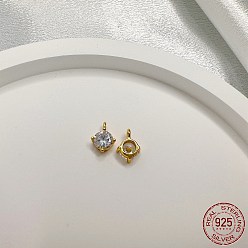 Chapado en Oro Real 18K 925 micropave de plata esterlina encantos de zirconia cúbica transparente, diamante, real 18 k chapado en oro, 7x5x3 mm, agujero: 1.5 mm