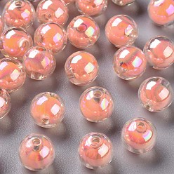 Orangerosa Transparente Acryl Perlen, Perle in Perlen, AB Farbe, Runde, Orangerosa, 11.5x11 mm, Bohrung: 2 mm, ca. 520 Stk. / 500 g