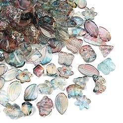 Разноцветный Прозрачные стеклянные бусины градиентного цвета, разнообразные, красочный, 8~23x8~20x3.5~8 мм, отверстие : 1~1.4 мм, Около 800 шт / 1000 г