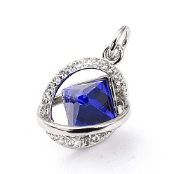 Платинированный Латунные микро проложить кубического циркония подвески, долговечный, со стеклом, Реальная платина, 15x12.5x12 мм, отверстие : 3.6 мм