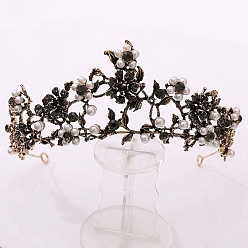 Noir Couronne de mariage baroque en perles de strass, bandeaux de cheveux en alliage pour mariée, noir, 155x62mm