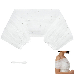 Белый Полиэстеровая шаль на одно плечо для невесты, с бусинами из смолы и полиэстерными лентами, белые, 920x120 мм