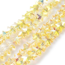 Yellow Electroplate Transparent Glass Beads, Half Rainbown Plated, Faceted Star, Yellow, 9.5x10x6mm, Hole: 0.5mm