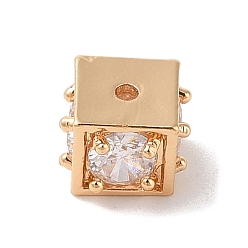 Прозрачный Латунные стеклянные бусины, без никеля , квадратный, золотые, прозрачные, 7x9x7 мм, отверстие : 1.5 мм