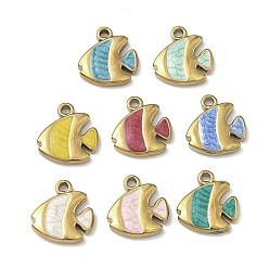 (52) Непрозрачная лаванда 304 нержавеющей стальной эмали подвески, рыбы прелести, золотые, разноцветные, 11.5x11x2 мм, отверстие : 1.2 мм