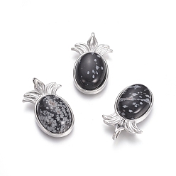 Snowflake Obsidian Natural Snowflake Obsidian Pendants, with Platinum Tone Brass Findings, Pineapple, 29x17.5x7mm, Hole: 4.5x3.5mm