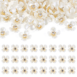 Creamy White 80Pcs Resin Bead Caps, with Rhinestone and Iron, Flower, Creamy White, 13.5x13.5x5mm