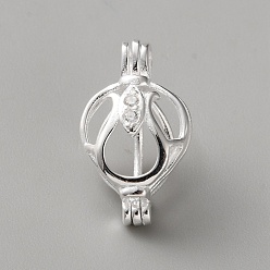 Платина 1шт. 925 подвески из стерлингового серебра с микропаве из прозрачных кубических цирконий в форме клетки, подвески в виде полой клетки-капли, платина, 22x11x9 мм, отверстие : 3.5x2.5 мм