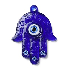 Hamsa Hand Синие подвески из смолы от сглаза, полупрозрачные обереги для глаз на удачу, хамса рука, 61.5x46.5x9.5 мм, отверстие : 4.3 мм