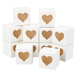 Белый Складная творческая коробка крафт-бумаги, свадебные подарочные коробки, ящик для подарков, бумажная подарочная коробка, с прозрачным окном, квадратный, белые, 5x5x5 см