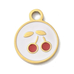 Вишня 304 эмалевые подвески с фруктами из нержавеющей стали, реальный 18 k позолоченный, вишня, 17x13.5x1.5 мм, отверстие : 2.4 мм