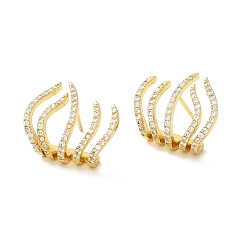 Настоящее золото 18K Серьги-гвоздики в виде травы из прозрачного кубического циркония, украшения из латуни для женщин, без кадмия и без свинца, реальный 18 k позолоченный, 17x18.5 мм, штифты : 0.8 мм