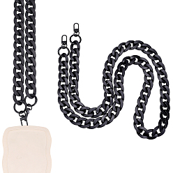 Black 1Pc Acrylic Cuban Link Chain Bag Extender Chains, with Alloy Clasps, Black, 1210mm