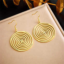 Плоский Круглый 304 из нержавеющей стали болтаться серьги, золотые, плоско-круглые, 55x35 мм