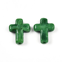 Морско-зеленый Бусины лэмпворк , крестик, цвета морской волны, 24~26x20~20.5x6~7.5 мм, отверстие : 1.6~1.8 мм