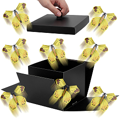 Черный Бумажные коробки для хранения подарков-сюрпризов в виде летящей бабочки своими руками, на день рождения, свадьба, чёрные, готовое изделие: 14.2x14.2x12.4 см