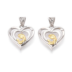 Платиновый & Золотой День матери 925 серебряное сердце с подвесками «мама» и «мешочек», с защелкивающимися скобами и 925 штампом, родий, платиной и золотом, 16.5x15x2 мм, отверстие : 4.5x2.5 мм