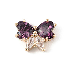 Фиолетовый Латунные микро проложить кубического циркония подвески, бабочки прелести, без свинца и без кадмия, долговечный, фиолетовые, 10.5x13.5x5.5 мм, отверстие : 1 мм