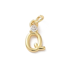 Letter Q Латунные подвески из прозрачного кубического циркония, письмо амулеты, с целью перехода в кольце, стойки покрытие, долговечный, без свинца и без кадмия, реальный 18 k позолоченный, Буква Q, 12~12.5x3~10x2.3 мм, отверстие : 3.3 мм
