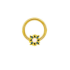 Цветок 316l хирургические эмалевые кольца для сосков из нержавеющей стали, золотые, цветок, 14 мм, штифты : 1.6 мм