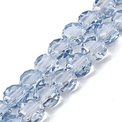 Стально-синий Стеклянные бусины с гальваническим покрытием , плоско-круглые, гальваническое покрытие, граненые, стальной синий, 8x5 мм, отверстие : 1.2 мм, около 54 шт / нитка, 15.51 дюйм (39.4 см)