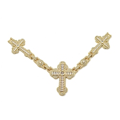 Настоящее золото 18K Реечное покрытие латунь микро паве прозрачный кубический цирконий большие подвески, долговечный, без свинца и без кадмия, крестик, реальный 18 k позолоченный, 78x140x5 мм, отверстие : 3x2 мм