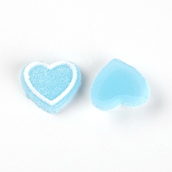 Светло-Голубой Аксессуары для кабошонов из смолы, матовые, имитация ягодных конфет, сердце, Небесно-голубой, 15x17x5.5 мм
