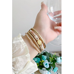 Розовый Многорядные браслеты из искусственной кожи в стиле бохо для женщин, со стеклянными бусинами и магнитными застежками, туманная роза, 7-5/8 дюйм (19.3 см)