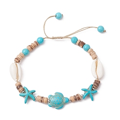 Темно-бирюзовый Браслеты из синтетической бирюзы и ракушек, с бисером железа Spacer, темные бирюзовый, внутренний диаметр: 2-1/8~3-3/8 дюйм (5.4~8.7 см)